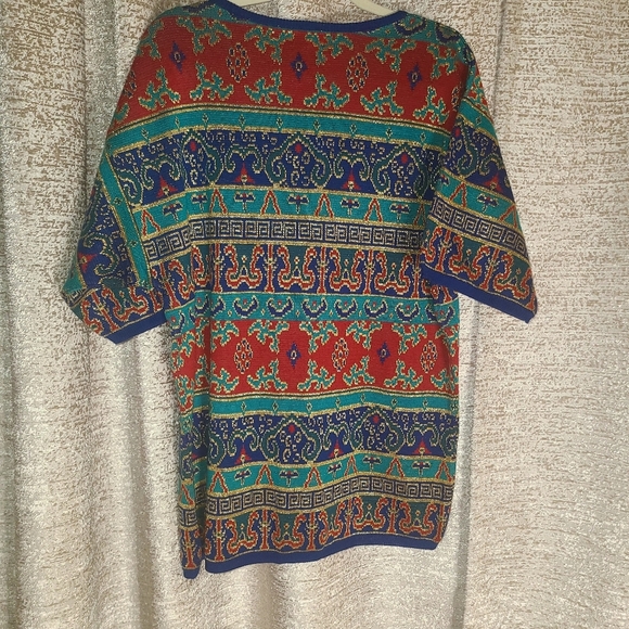 Batya Vintage Sweater Red Blue Gold Size L - Picture 4 of 5